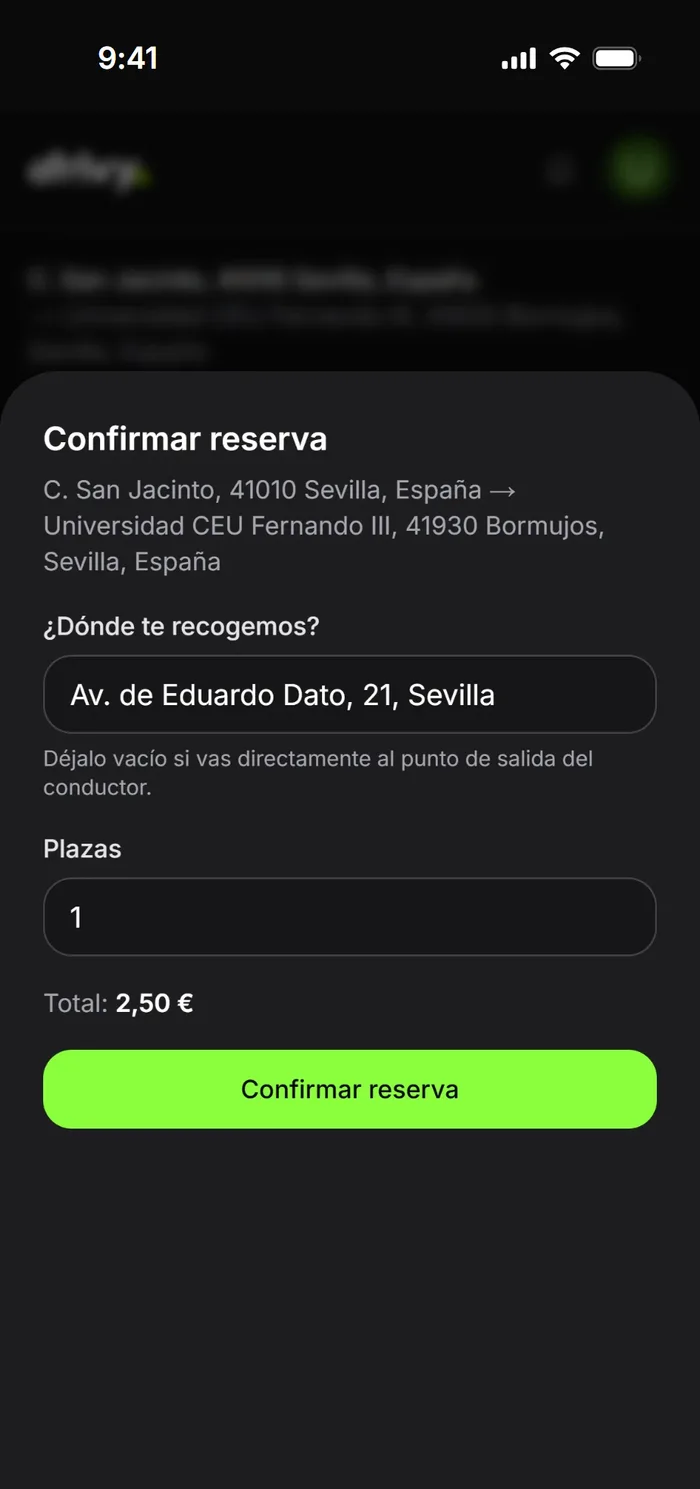 Confirmar reserva: el pasajero elige dónde le recogen